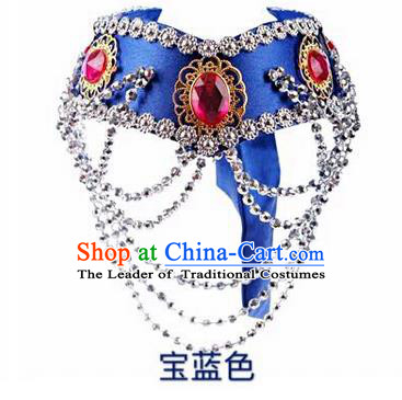 Traditional Handmade Chinese Mongol Nationality Dance Royalblue Hair Accessories Headband, China Mongols Mongolian Minority Nationality Bride Headpiece for Women