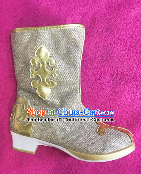 Traditional Chinese Minority Mongol Nationality Ethnic Minorities Mongolian Light Golden Boots Mongolian Jockey Boots Tanks Boots for Kids