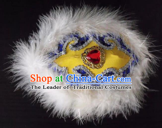 Traditional Handmade Chinese Mongol Nationality Dance Embroidery Hair Accessories Headwear, China Mongols Mongolian Minority Nationality Bride Headpiece for Women