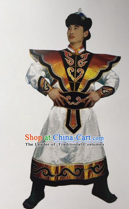 Traditional Chinese Mongol Nationality Dance Costume Handmade Bridegroom Mongolian Robe, China Mongolian Minority Nationality Prince Clothing for Men