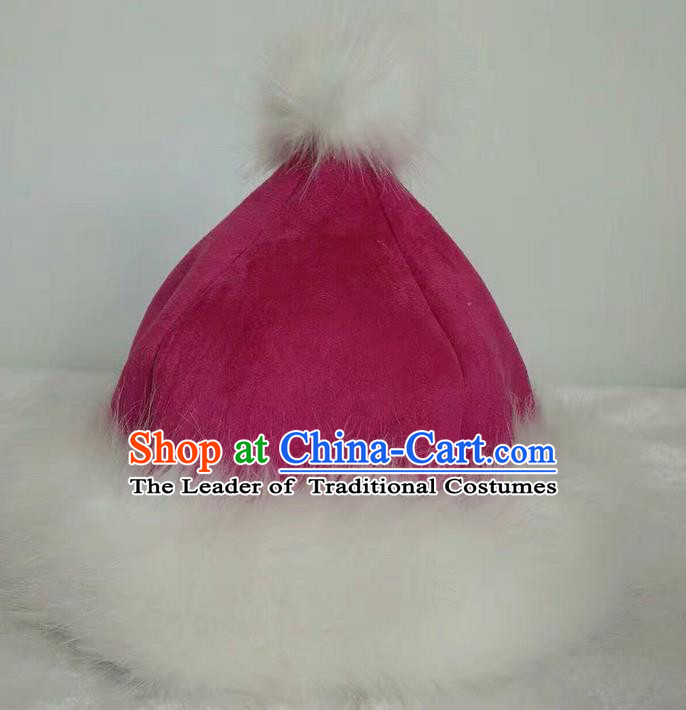 Traditional Handmade Chinese Mongol Nationality Dance Headwear Cotton-padded Hat, China Mongolian Minority Nationality Children Pink Headpiece for Kids