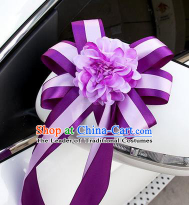 Top Grade Wedding Accessories Decoration, China Style Wedding Car Ornament Purple Flowers Bride Ribbon Garlands