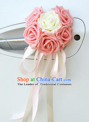 Top Grade Wedding Accessories Decoration, China Style Wedding Car Ornament Six Flowers Bride Pink and White Rose Ribbon Garlands