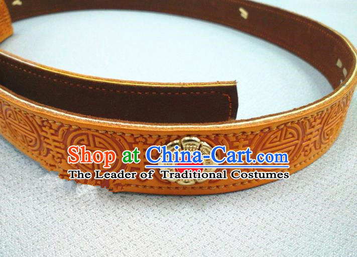 Traditional Handmade Chinese Mongol Nationality Handmade Leather Belt, China Mongols Mongolian Minority Nationality Waistband for Women