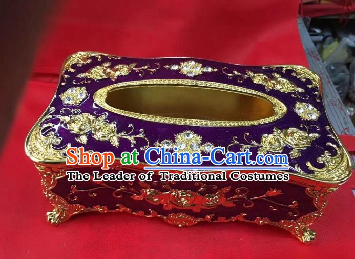 Traditional Handmade Chinese Mongol Nationality Crafts Purple Tissue Box, China Mongolian Minority Nationality Cloisonne Gilded Paper Holder