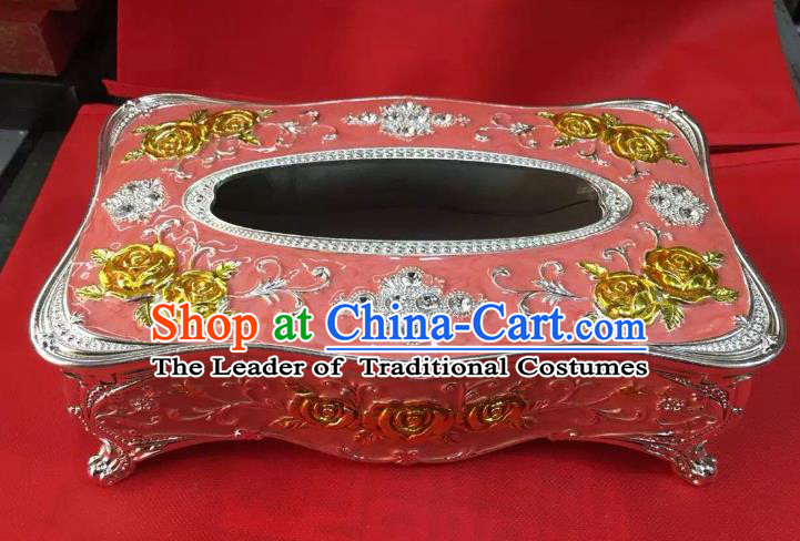 Traditional Handmade Chinese Mongol Nationality Crafts Pink Tissue Box, China Mongolian Minority Nationality Cloisonne Gilded Paper Holder