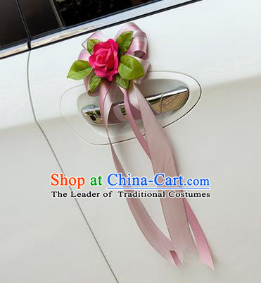 Top Grade Wedding Accessories Decoration, China Style Wedding Car Ornament Pink Flowers Bride Silk Ribbon Garlands