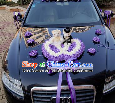 Top Grade Wedding Accessories Decoration, China Style Wedding Car Ornament Purple Flowers Heart-shaped Plate