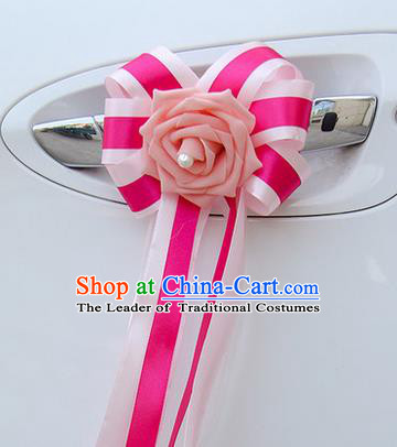 Top Grade Wedding Accessories Decoration, China Style Wedding Car Bowknot Pink Flowers Bride Rosy Long Ribbon Garlands Ornaments