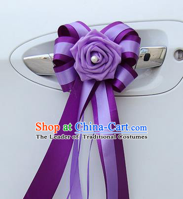 Top Grade Wedding Accessories Decoration, China Style Wedding Car Bowknot Flowers Bride Purple Long Ribbon Garlands Ornaments