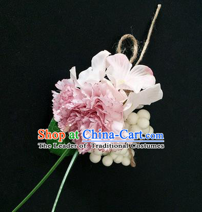 Top Grade Classical Wedding Silk Flowers,Emulational Corsage Bride Pink Brooch Flowers for Women