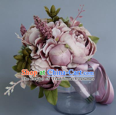 Top Grade Classical Wedding Light Purple Flowers, Bride Holding Emulational Flowers, Hand Tied Bouquet Flowers for Women