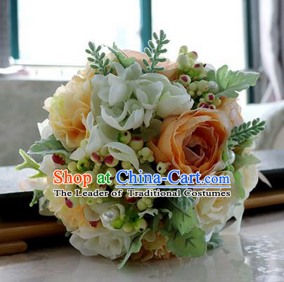 Top Grade Classical Wedding Silk Flowers, Bride Holding Emulational Flowers, Hand Tied Bouquet Flowers for Women