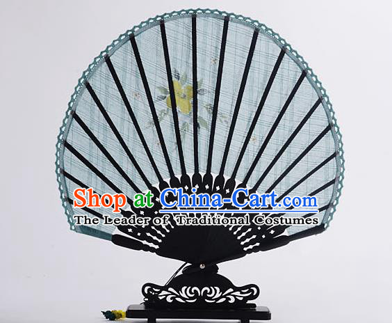 Traditional Chinese Handmade Crafts Hand Painting Flower Folding Fan, China Classical Linen Sensu Sunflower-type Green Fan Hanfu Fans for Women