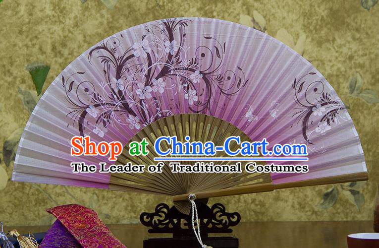 Traditional Chinese Handmade Crafts Hand Painting Butterfly Flowers Folding Fan, China Classical Pink Sensu Silk Fan Hanfu Fans for Women