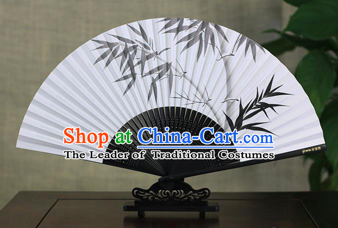 Traditional Chinese Handmade Crafts Ink Painting Bamboo Folding Fan, China Classical Art Paper Sensu Xuan Paper Fan Hanfu Fans for Men