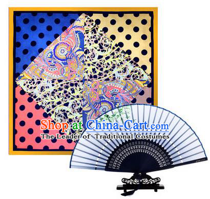 Traditional Chinese Handmade Crafts Silk Folding Fan and Scarves, China Classical Grey Sensu Peach Blossom Fan Hanfu Fans for Women