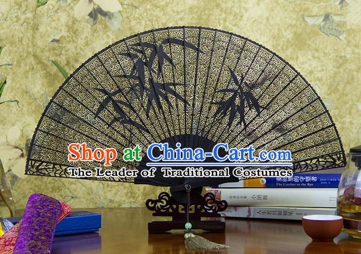 Traditional Chinese Handmade Crafts Ebomy Folding Fan, China Classical Sensu Hollow Out Bamboo Fan Hanfu Fans for Women