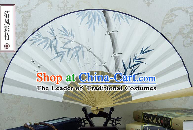 Traditional Chinese Handmade Crafts Xuan Paper Folding Fan, China Classical Art Paper Sensu Ink Painting Bamboo Fan Hanfu Fans for Men