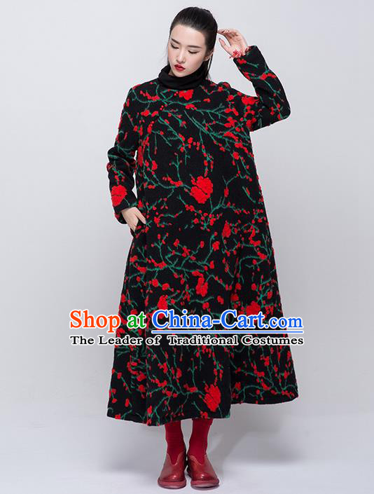 Traditional Chinese Costume Elegant Hanfu Woolen Dress, China Tang Suit Dress Clothing for Women