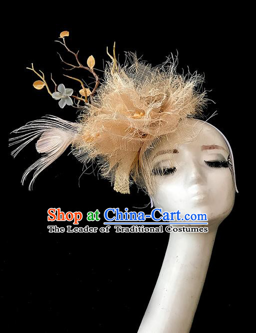 Top Grade Chinese Theatrical Luxury Headdress Ornamental Feather Hair Clasp, Halloween Fancy Ball Ceremonial Occasions Handmade Headwear for Women