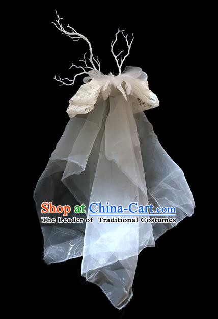 Top Grade Chinese Theatrical Luxury Headdress Ornamental Hair Clasp, Halloween Fancy Ball Ceremonial Occasions Handmade Veil Headwear for Women