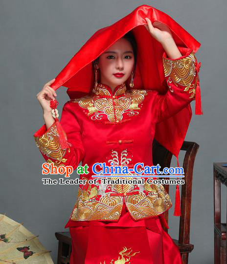 Traditional Ancient Chinese Wedding Embroidery Red Veil, Chinese Style Wedding Red Bridal Cover for Women