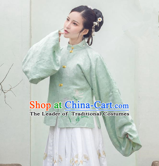 Traditional Ancient Chinese Ming Dynasty Imperial Concubine Costume Embroidery Plated Button Blouse, Chinese Palace Lady Sleeve Placket Upper Outer Garment for Women