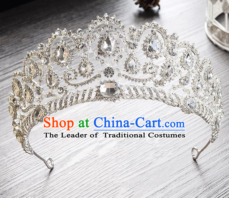 Top Grade Handmade Chinese Classical Hair Accessories Baroque Style Headband White Crystal Princess Royal Crown, Hair Sticks Hair Jewellery Hair Clasp for Women