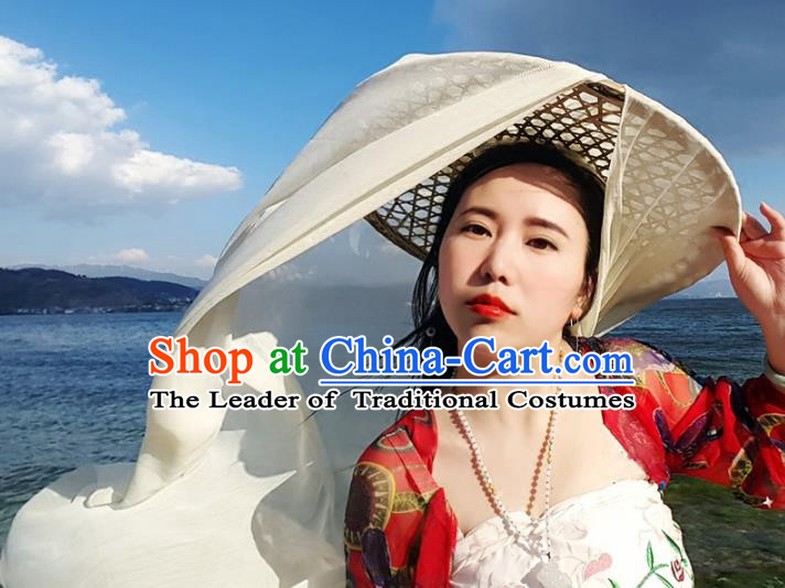 Traditional Handmade Chinese Swordsman Curtained Hat Hair Accessories, China Ancient Bamboo Hat Headwear for Women for Men