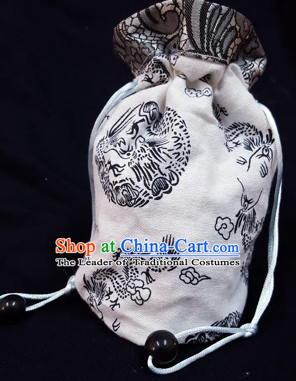 Traditional Handmade Chinese Ancient Young Lady Pouch White Linen Handbags, China Hanfu Embroidery Sachet for Women