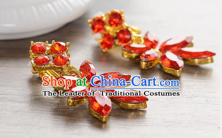 Top Grade Handmade Chinese Classical Jewelry Accessories Baroque Style Wedding Red Crystal Earrings Bride Eardrop for Women