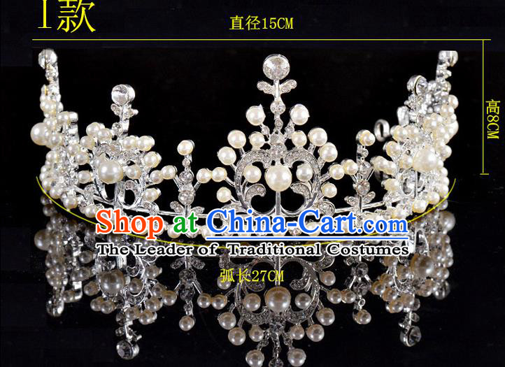 Top Grade Handmade Chinese Classical Hair Accessories Baroque Style Pearls Crystal Princess Wedding Royal Crown, Bride Hair Sticks Hair Jewellery Hair Coronet for Women