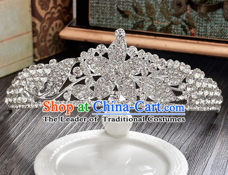 Top Grade Handmade Chinese Classical Hair Accessories Baroque Style CZ Diamond Flowers Wedding Royal Crown, Bride Princess Hair Jewellery Hair Clasp for Women