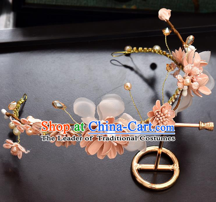 Top Grade Handmade Chinese Classical Hair Accessories Baroque Style Wedding Pink Flowers Pearls Garland Hair Clasp Headband Bride Headwear for Women