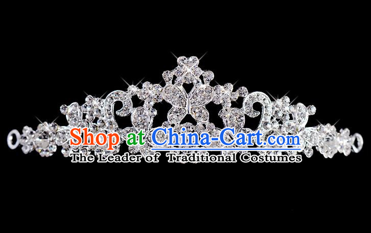 Top Grade Handmade Chinese Classical Hair Accessories Baroque Style Wedding Crystal Butterfly Royal Crown, Bride Princess Hair Kether Jewellery Hair Clasp for Women