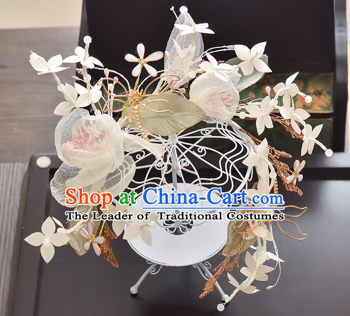 Top Grade Handmade Chinese Classical Hair Accessories Princess Wedding Pink Silk Flowers Hair Clasp Headband Bride Headwear for Women