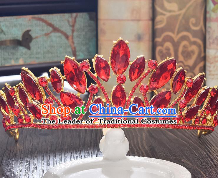 Top Grade Handmade Hair Accessories Baroque Style Wedding Crystal Red Royal Crown, Bride Princess Hair Kether Jewellery Imperial Crown for Women