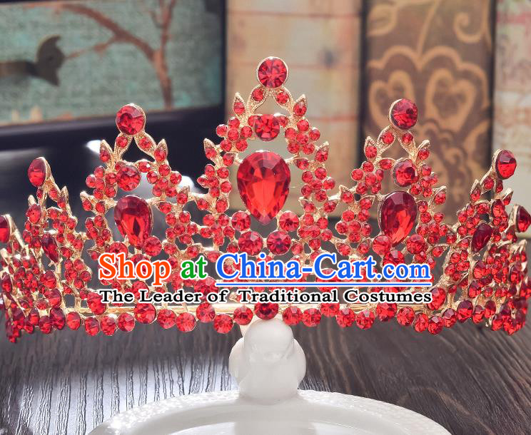 Top Grade Handmade Hair Accessories Baroque Style Wedding Crystal Red Royal Crown, Bride Princess Hair Kether Jewellery Imperial Crown for Women