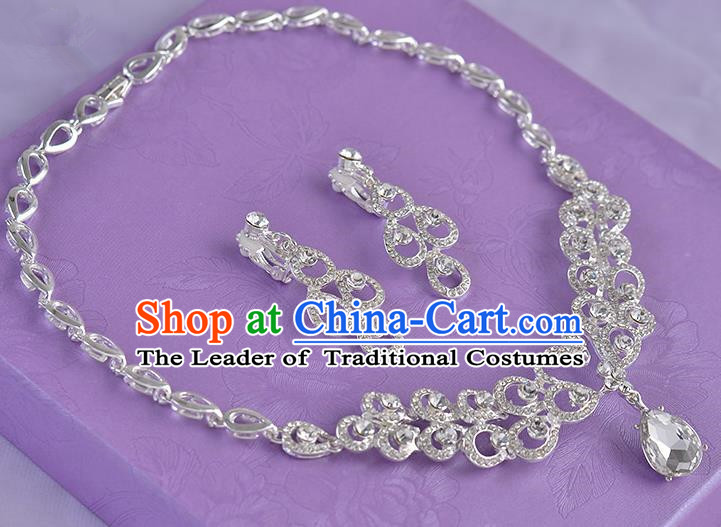 Top Grade Handmade Chinese Classical Jewelry Accessories Princess Wedding Crystal Royal Earrings and Necklace Bride Ornaments for Women