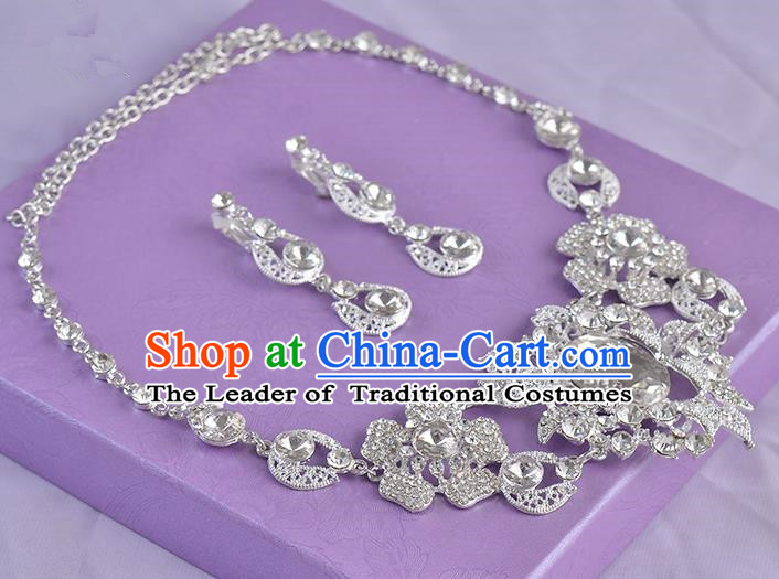 Top Grade Handmade Chinese Classical Jewelry Accessories Queen Wedding Crystal Flowers Royal Earrings and Necklace Bride Ornaments for Women