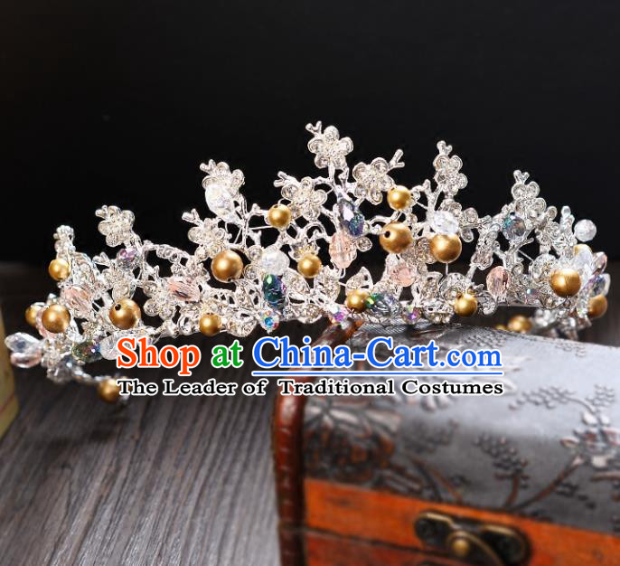 Top Grade Handmade Hair Accessories Baroque Style Palace Princess Wedding Golden Beads Vintage Royal Crown, Bride Hair Kether Jewellery Imperial Crown for Women