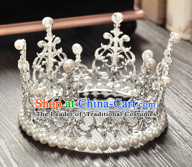 Top Grade Handmade Hair Accessories Baroque Style Palace Princess Wedding Crystal Pearls Vintage Round Royal Crown, Bride Hair Kether Jewellery Imperial Crown for Women