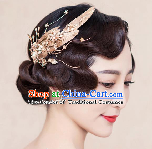 Top Grade Handmade Chinese Classical Hair Accessories Princess Wedding Golden Hair Claw Hair Stick Bride Headwear for Women