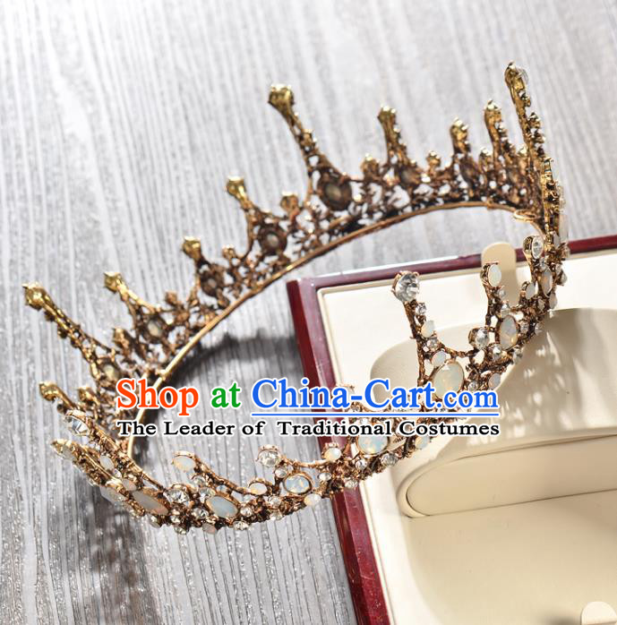 Top Grade Handmade Hair Accessories Baroque Style Wedding Queen Full Dress Opal Round Royal Crown, Bride Toast Hair Kether Jewellery Imperial Crown for Women