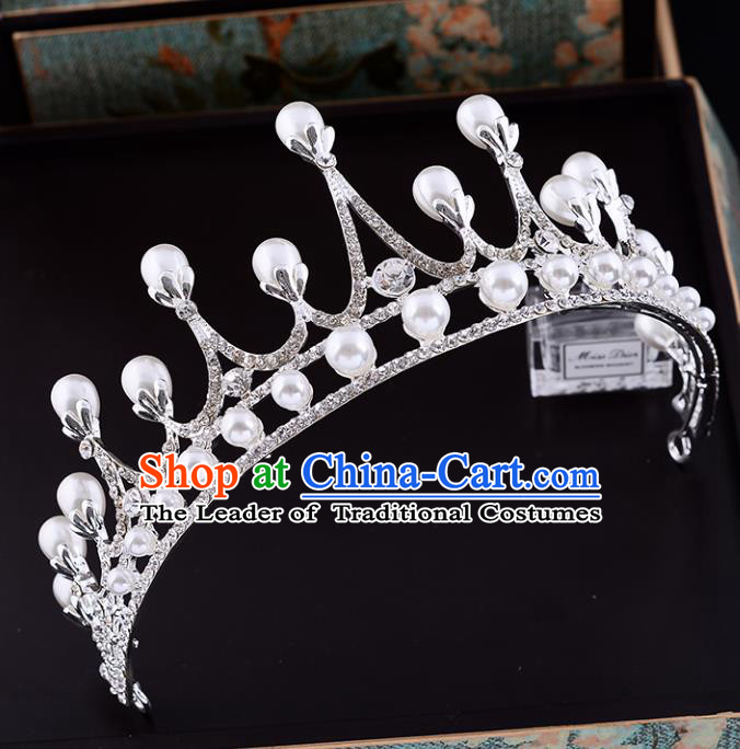 Top Grade Handmade Hair Accessories Baroque Style Wedding Princess Pearls Crystal Royal Crown, Bride Hair Kether Jewellery Round Imperial Crown for Women