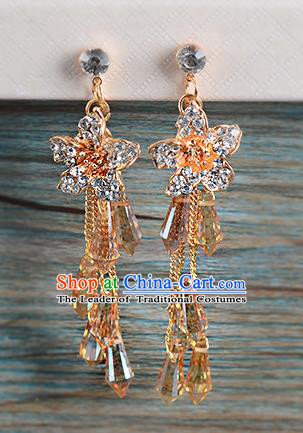 Top Grade Handmade Chinese Classical Jewelry Accessories Wedding Orange Crystal Tassel Earrings Bride Hanfu Eardrop for Women