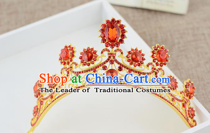 Top Grade Handmade Hair Accessories Baroque Luxury Red Crystal Royal Crown, Bride Wedding Hair Kether Jewellery Princess Imperial Crown for Women