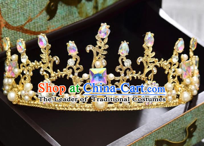 Top Grade Handmade Hair Accessories Baroque Style Palace Princess Wedding Crystal Pearls Vintage Royal Crown, Bride Hair Kether Jewellery Imperial Crown for Women