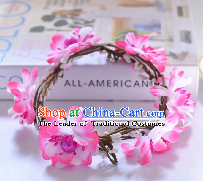 Top Grade Handmade Chinese Classical Hair Accessories Princess Wedding Baroque Pink Flowers Garland Hair Clasp Headband Bride Headband for Women